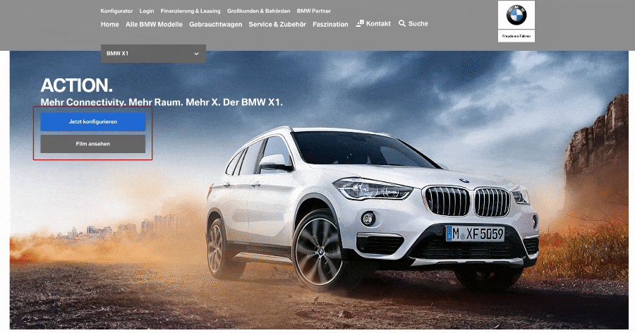 BMW X1 und Beispiel von Action Buttons Landingpage - Marketing Beratung und Webseiten Erstellung München und Starnberg