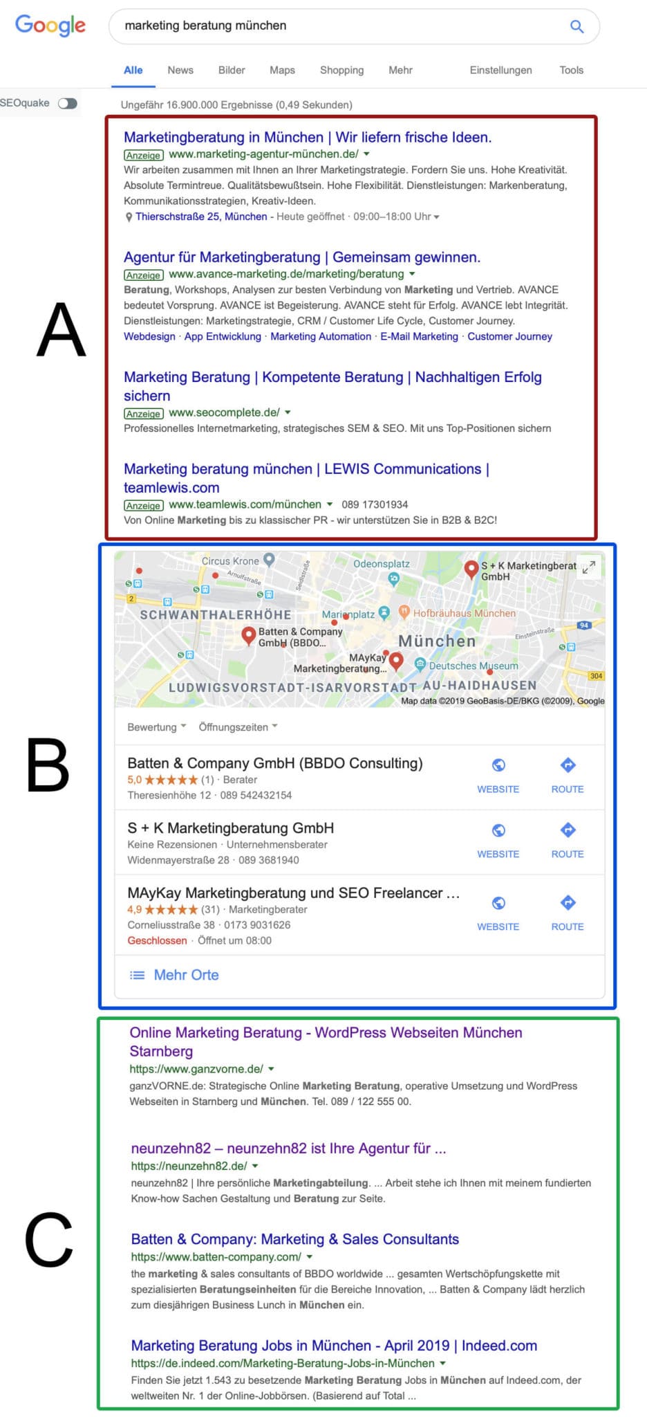 Bildschirmfoto SEM Google Suchmaschinen-Werbung Beispiel - Online Marketing Beratung und Webseiten München und Starnberg - Marketing Agentur